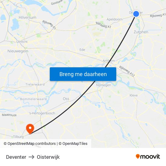 Deventer to Oisterwijk map