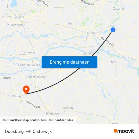 Doesburg to Oisterwijk map