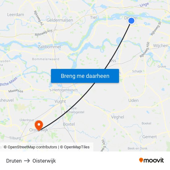 Druten to Oisterwijk map