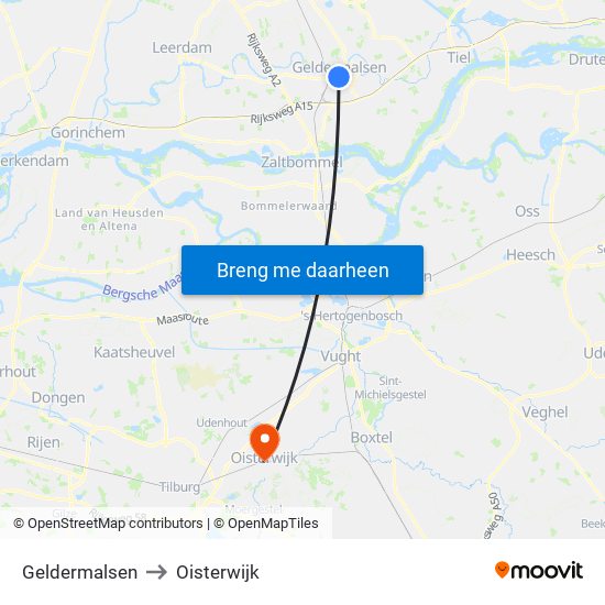 Geldermalsen to Oisterwijk map