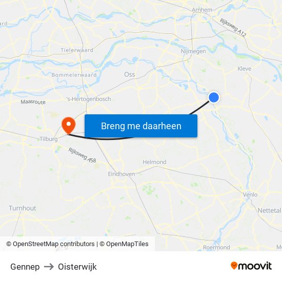 Gennep to Oisterwijk map