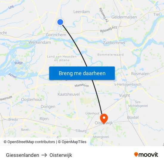 Giessenlanden to Oisterwijk map