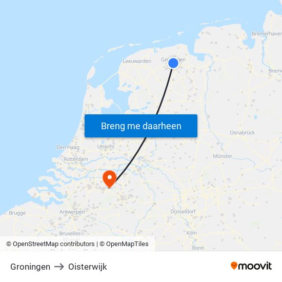 Groningen to Oisterwijk map