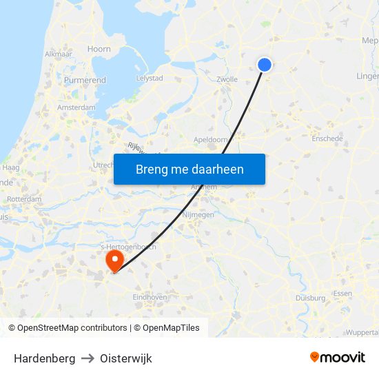 Hardenberg to Oisterwijk map