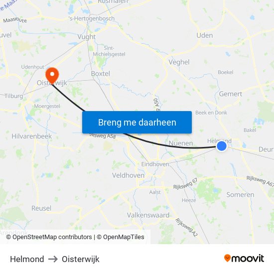 Helmond to Oisterwijk map