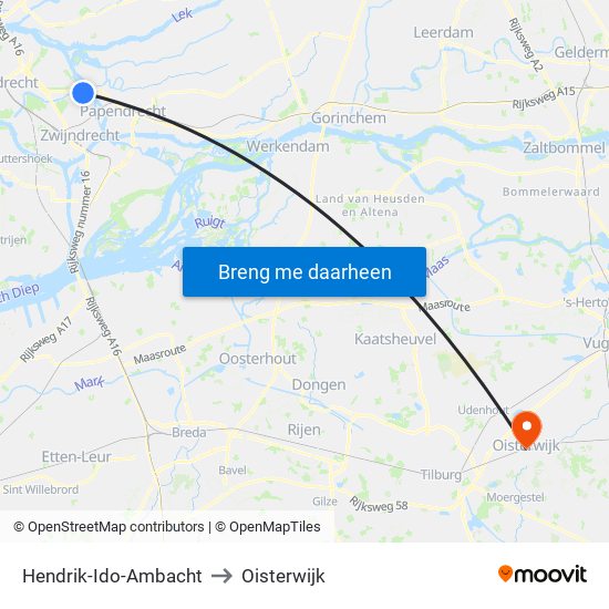 Hendrik-Ido-Ambacht to Oisterwijk map