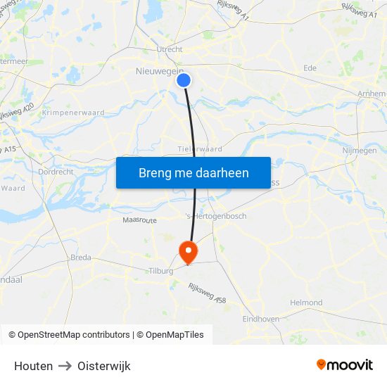 Houten to Oisterwijk map