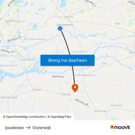 Ijsselstein to Oisterwijk map