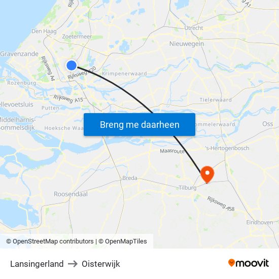 Lansingerland to Oisterwijk map