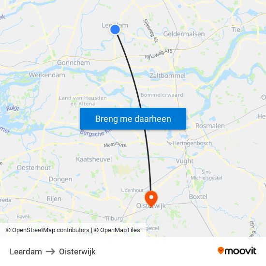 Leerdam to Oisterwijk map