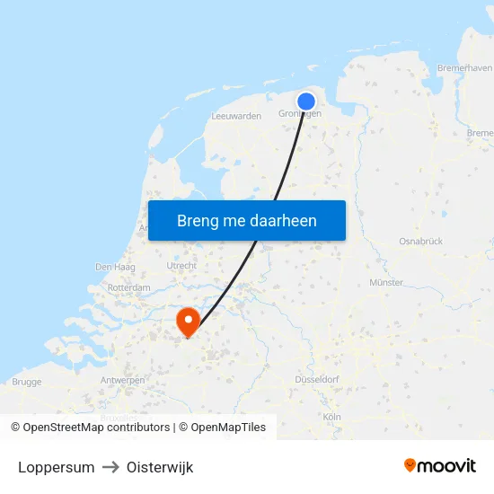 Loppersum to Oisterwijk map