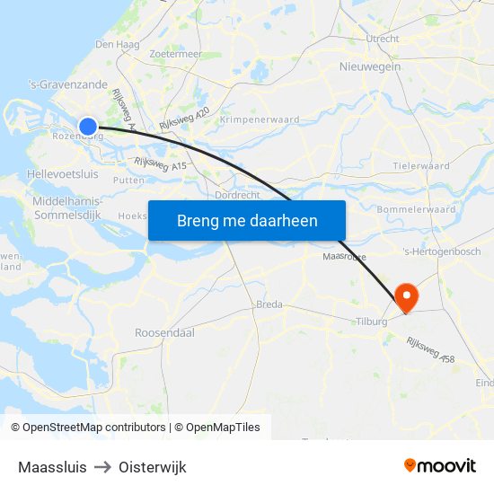 Maassluis to Oisterwijk map