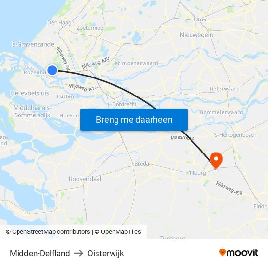 Midden-Delfland to Oisterwijk map