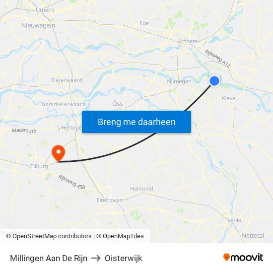 Millingen Aan De Rijn to Oisterwijk map