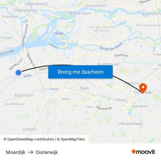 Moerdijk to Oisterwijk map