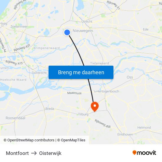 Montfoort to Oisterwijk map