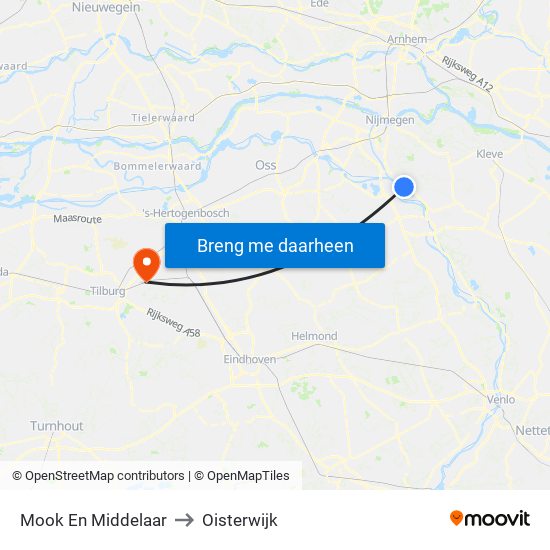 Mook En Middelaar to Oisterwijk map
