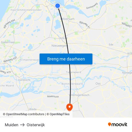 Muiden to Oisterwijk map
