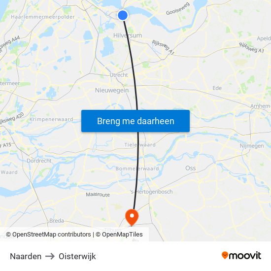 Naarden to Oisterwijk map