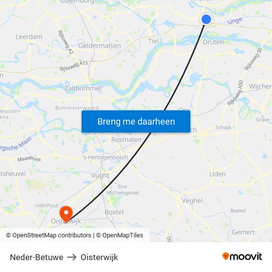 Neder-Betuwe to Oisterwijk map