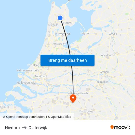Niedorp to Oisterwijk map
