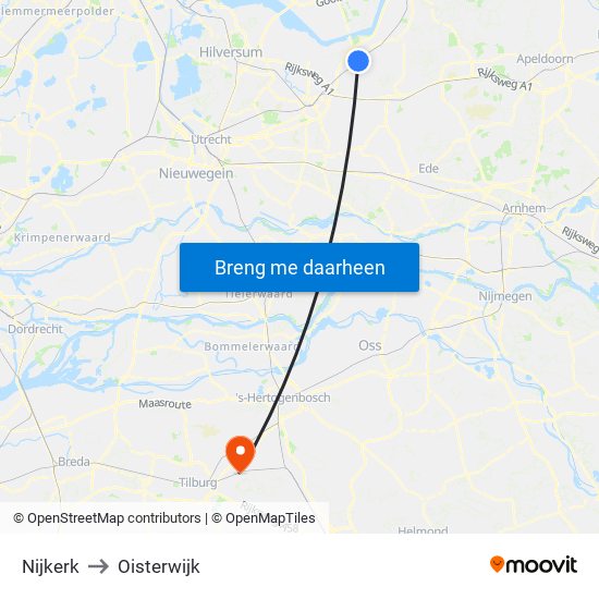 Nijkerk to Oisterwijk map