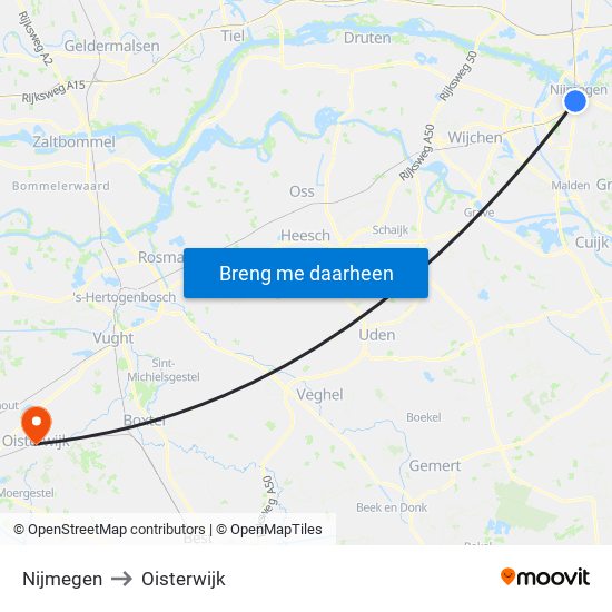 Nijmegen to Oisterwijk map