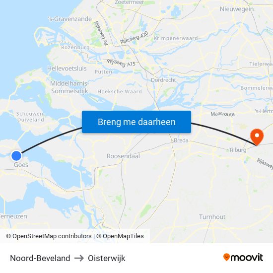 Noord-Beveland to Oisterwijk map