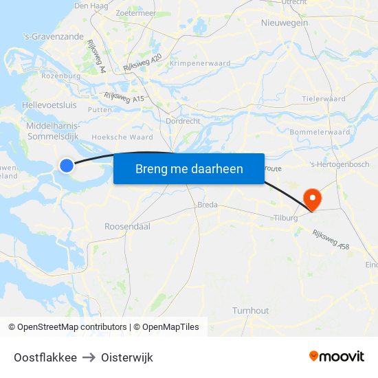 Oostflakkee to Oisterwijk map