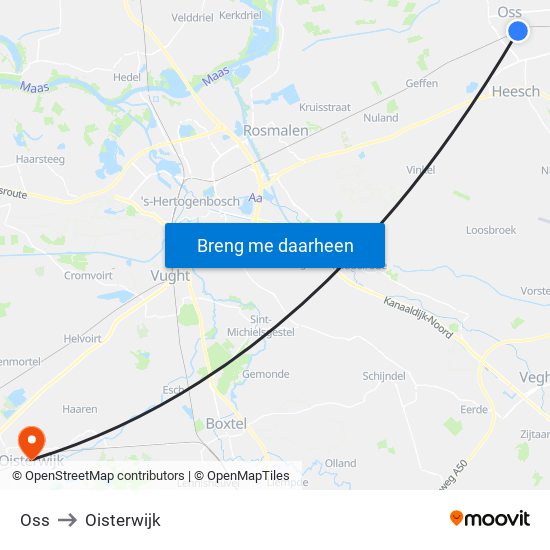 Oss to Oisterwijk map
