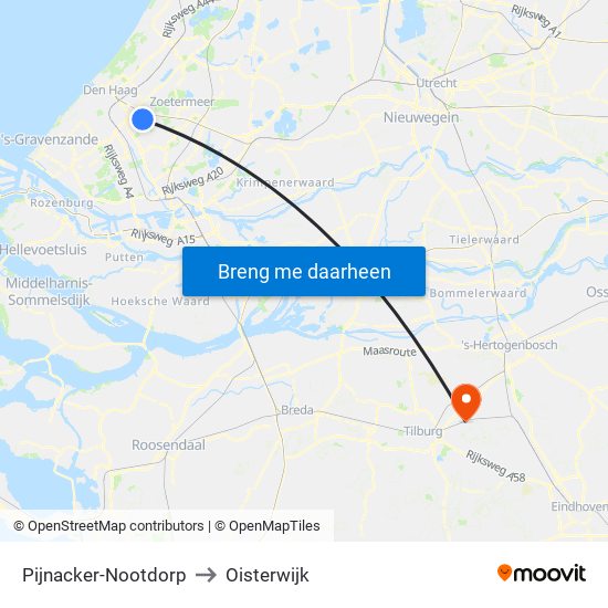 Pijnacker-Nootdorp to Oisterwijk map