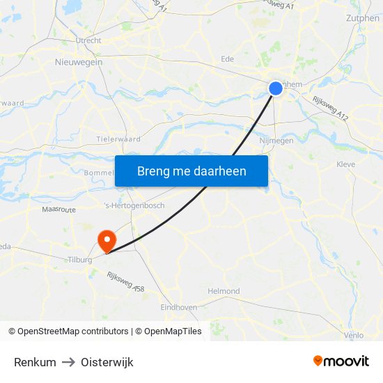 Renkum to Oisterwijk map