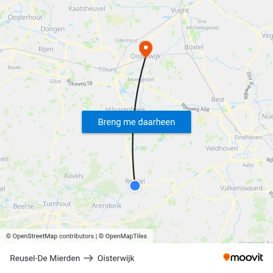 Reusel-De Mierden to Oisterwijk map