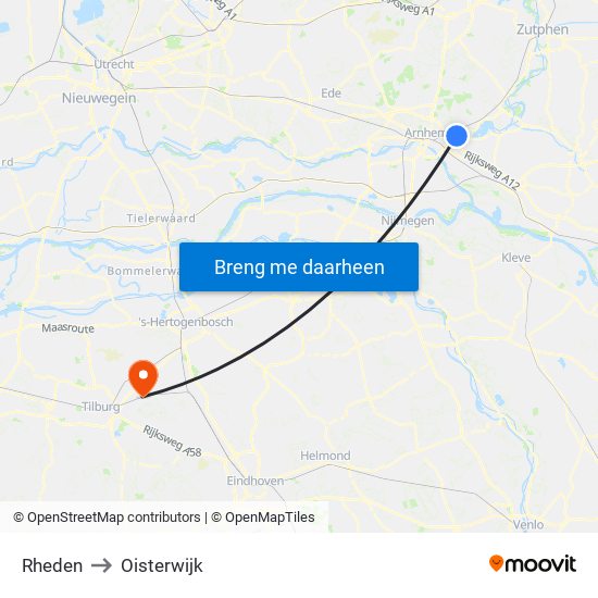 Rheden to Oisterwijk map