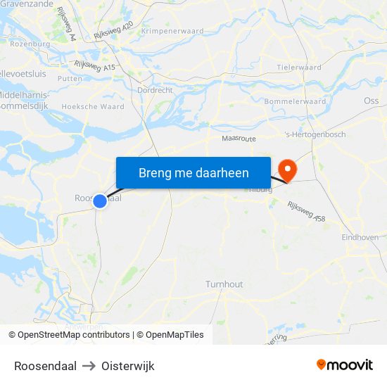 Roosendaal to Oisterwijk map