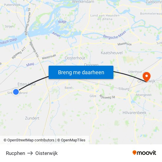 Rucphen to Oisterwijk map