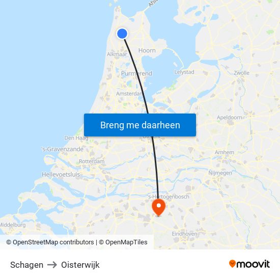 Schagen to Oisterwijk map