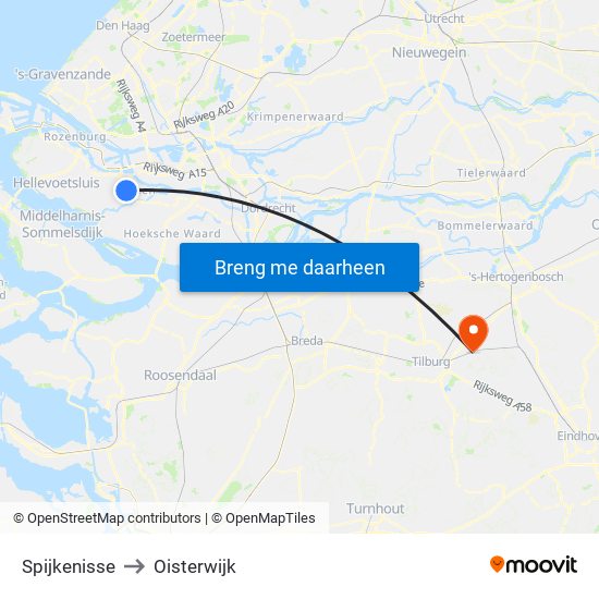 Spijkenisse to Oisterwijk map