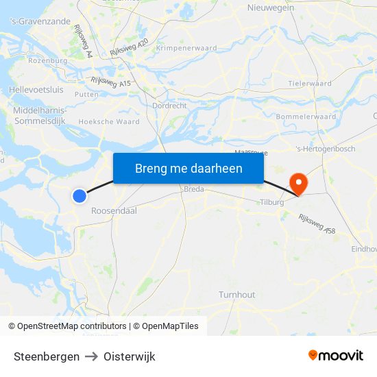Steenbergen to Oisterwijk map