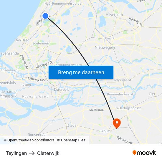 Teylingen to Oisterwijk map