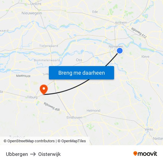 Ubbergen to Oisterwijk map