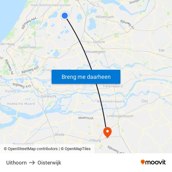 Uithoorn to Oisterwijk map