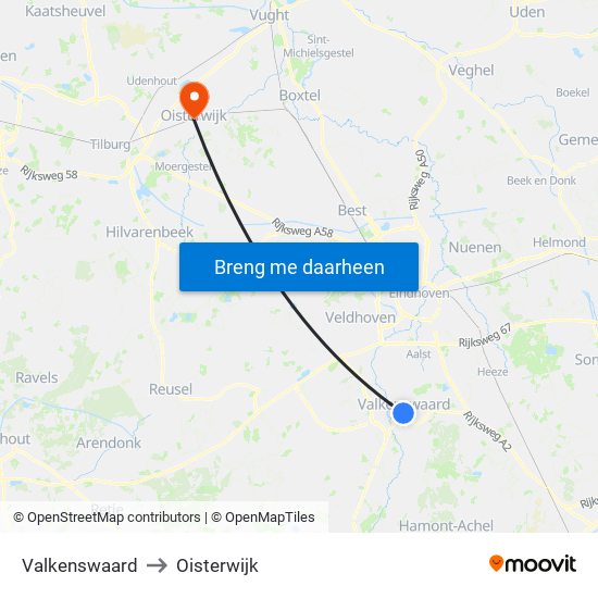 Valkenswaard to Oisterwijk map