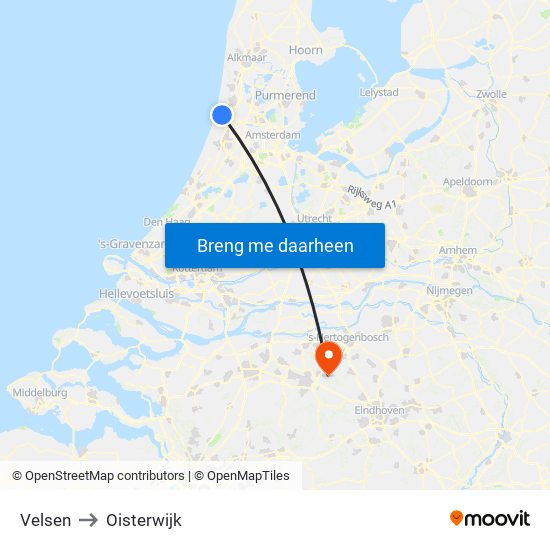 Velsen to Oisterwijk map