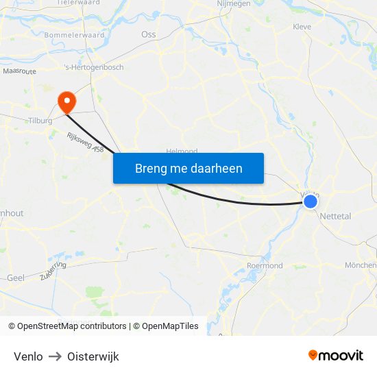 Venlo to Oisterwijk map