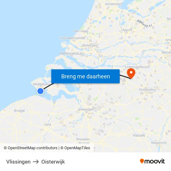 Vlissingen to Oisterwijk map