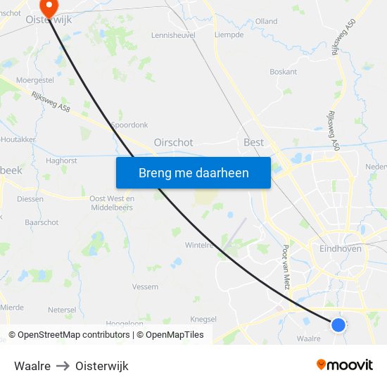 Waalre to Oisterwijk map