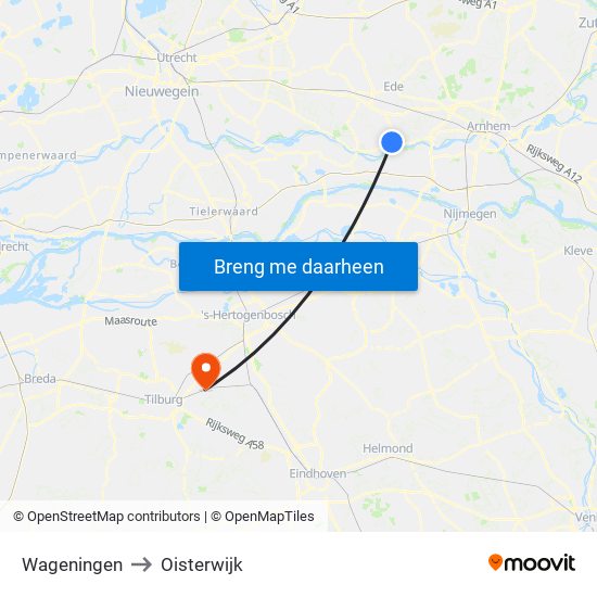 Wageningen to Oisterwijk map