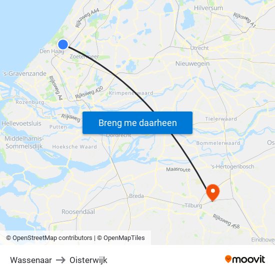 Wassenaar to Oisterwijk map