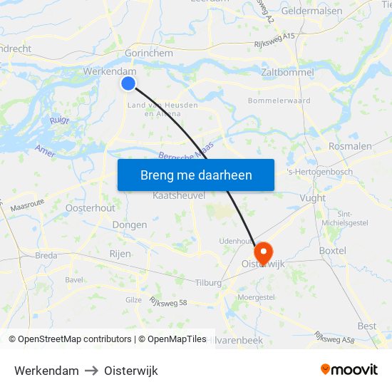 Werkendam to Oisterwijk map